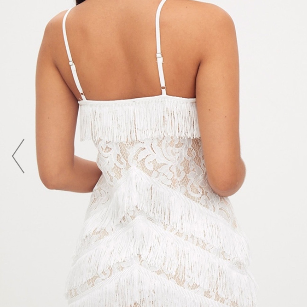 WHITE STRAPPY LACE TASSEL DETAIL BODYCON DRESS - Picture 3 of 3